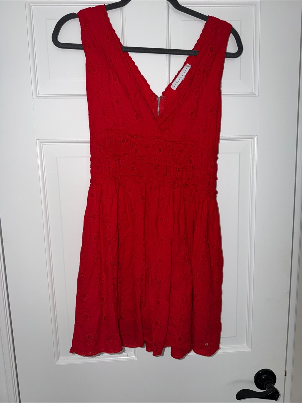 Anthropologie Endless Rose Red Eyelet Mini Dress